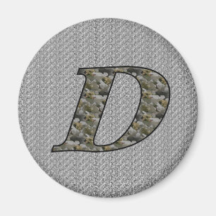 Monogram Initial D Hydrangea Floral Magnet