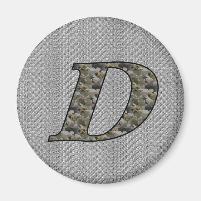 Monogram Initial D Hydrangea Floral Magnet (Front)