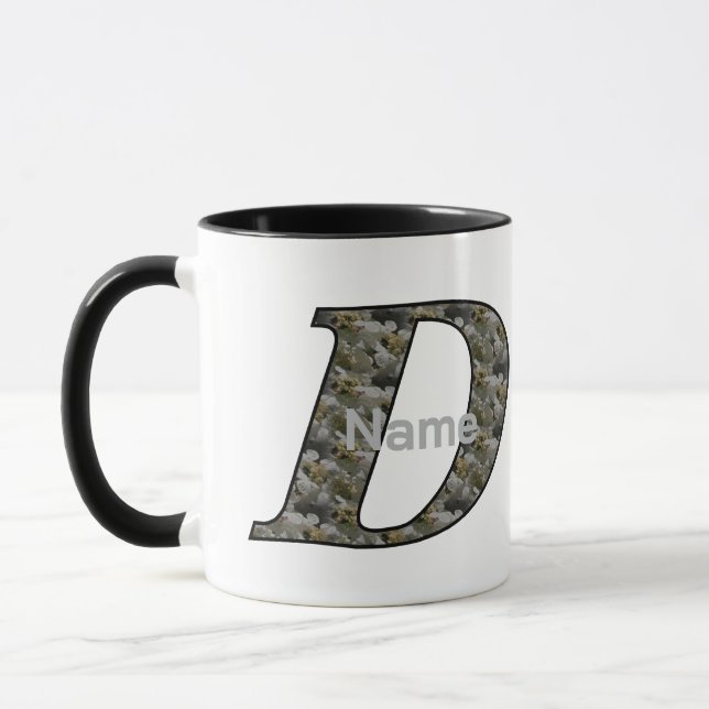 Monogram Initial D Hydrangea Flowers Personalised Mug (Left)