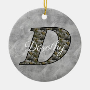 Monogram Initial D Hydrangea Flowers Personalized Ceramic Tree Decoration