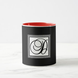 Monogram Initial D Red Inside Black Outside Mug