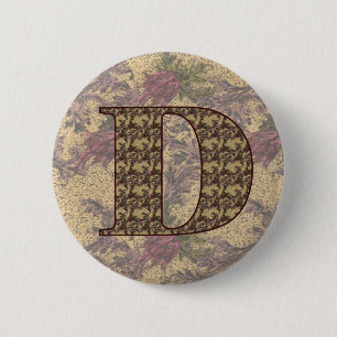 Monogram Initial D Vintage Floral 6 Cm Round Badge