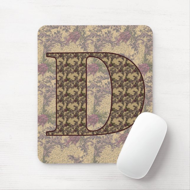 Monogram Initial D Vintage Floral  Mouse Mat (With Mouse)