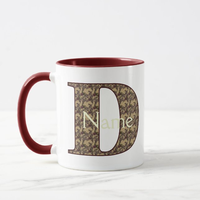 Monogram Initial D Vintage Floral Personalised Mug (Left)