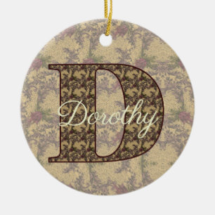 Monogram Initial D Vintage Floral Personalized Ceramic Tree Decoration