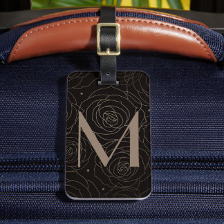 Monogram Initial Dark Floral Rose Neutral Gradient Luggage Tag