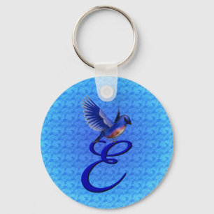 Monogram Initial E Bluebird Keychain
