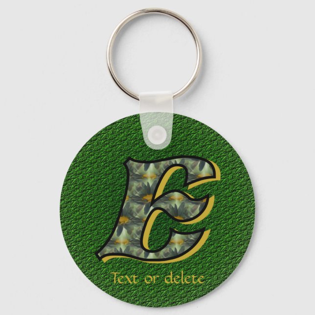 Monogram Initial E Daisies Art Personalized Key Ring (Front)