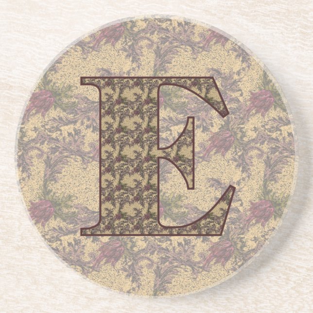 Monogram Initial E Elegant Floral Drink Coaster (Front)