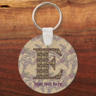 Monogram Initial E Elegant Floral Personalised Key Ring