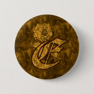 Monogram Initial E Elegant Gold Peony 6 Cm Round Badge