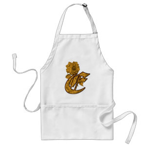 Monogram Initial E Elegant Gold Peony Flower Standard Apron