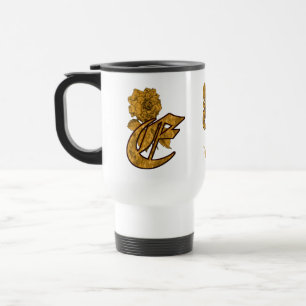 Monogram Initial E Elegant Gold Peony Personalised Travel Mug