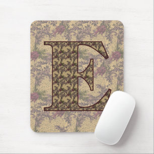 Monogram Initial E Elegant Vintage Floral Mouse Mat