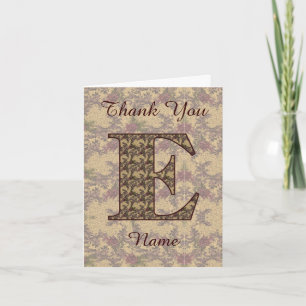Monogram Initial E Elegant Vintage Floral  Thank You Card
