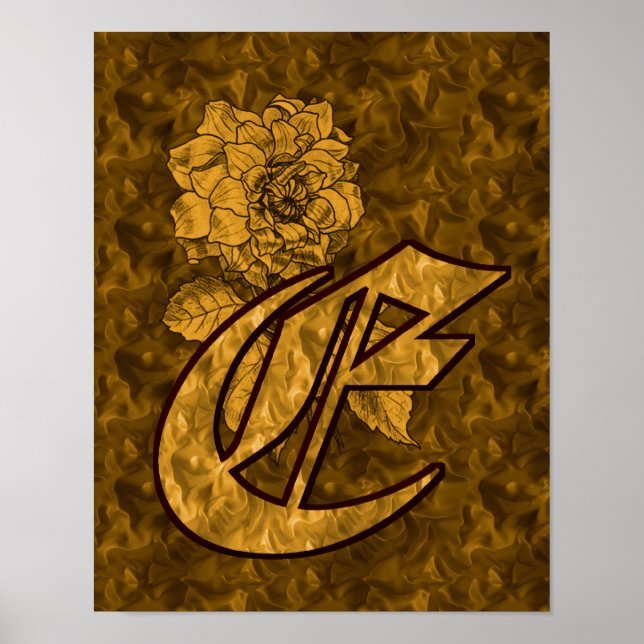 Monogram Initial E Gold Peony Floral Poster (Front)