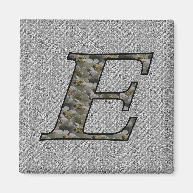 Monogram Initial E Hydrangea Floral Magnet (Front)