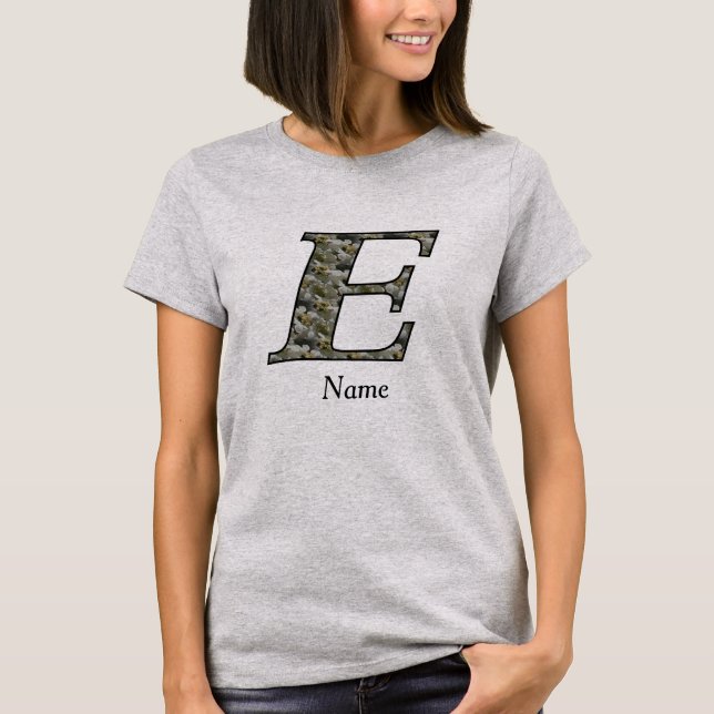 Monogram Initial E Hydrangea Flowers Personalised T-Shirt (Front)