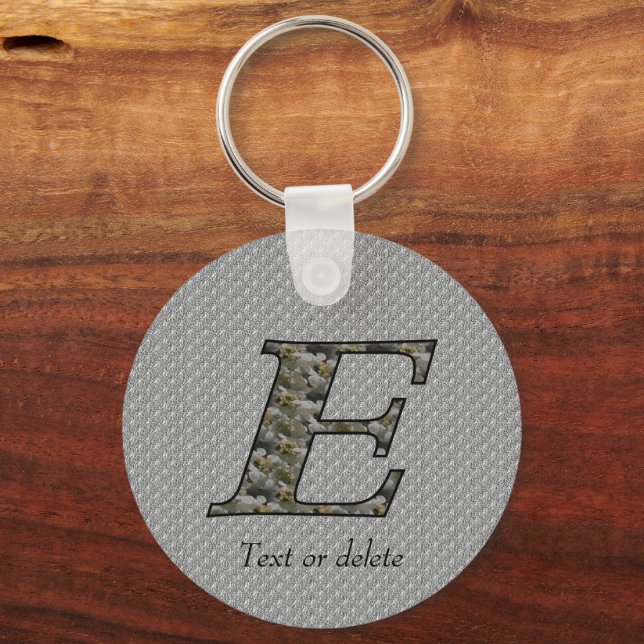 Monogram Initial E Hydrangea Flowers Personalized Key Ring (Front)