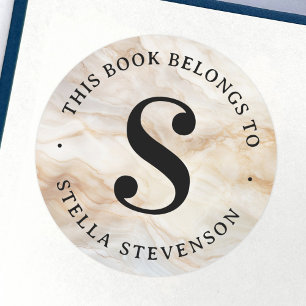 Monogram initial elegant marble library book label