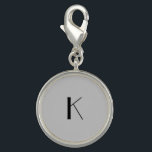 Monogram Initial Elegant Minimalist Grey Black Charm<br><div class="desc">A gift for her. A monogrammed initial charm which is elegant in it's simplicity.  Silver,  or silver plate,  Grey and Black. Change the initial to personalise for your recipient.</div>