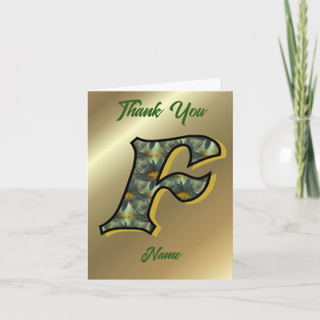 Monogram Initial F Daisies Art Personalised Thank You Card (Front)