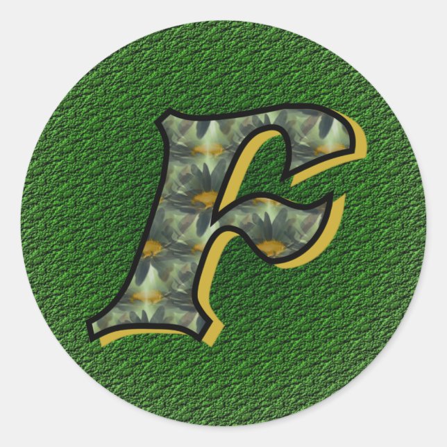 Monogram Initial F Daisies Flower Art Classic Round Sticker (Front)