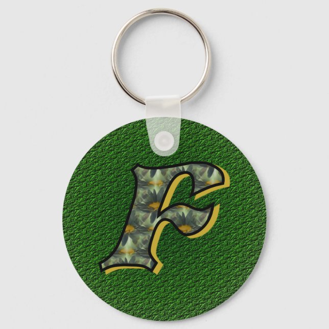 Monogram Initial F Daisy Flower Art Key Ring (Front)