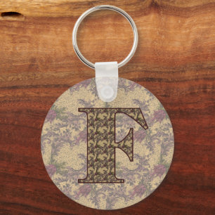 Monogram Initial F Elegant Floral  Key Ring