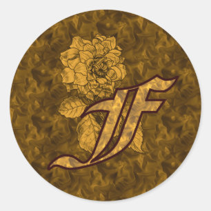 Monogram Initial F Elegant Gold Peony Flower Classic Round Sticker