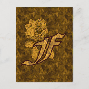 Monogram Initial F Elegant Gold Peony Flower Postcard