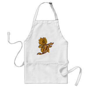 Monogram Initial F Elegant Gold Peony Flower Standard Apron