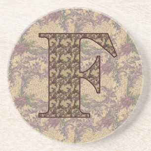 Monogram Initial F Elegant Vintage Floral  Coaster
