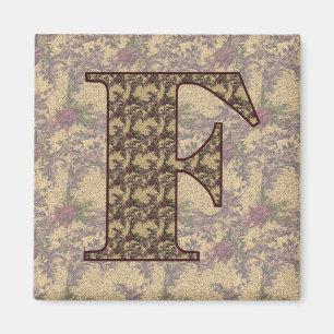 Monogram Initial F Elegant Vintage Floral Magnet