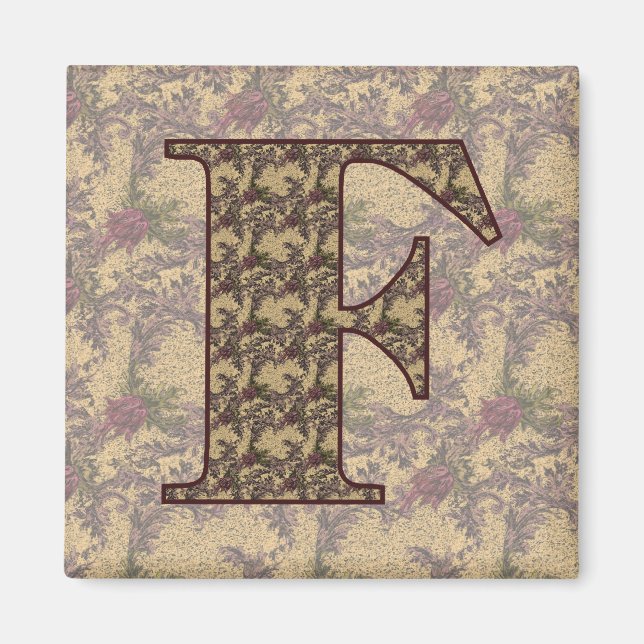 Monogram Initial F Elegant Vintage Floral Magnet (Front)