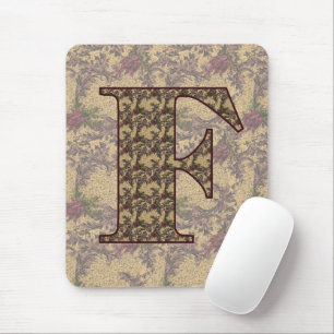 Monogram Initial F Elegant Vintage Floral Mouse Mat