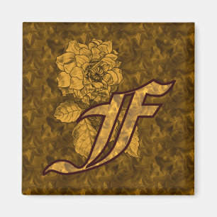 Monogram Initial F Gold Peony Flower Elegant Magnet