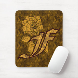Monogram Initial F Gold Peony Mouse Mat