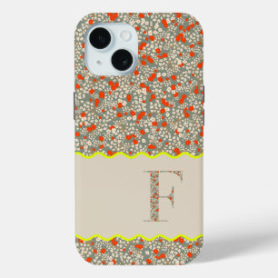 MONOGRAM INITIAL F GREEN AND RED LITTLE FLOWERS iPhone 15 CASE