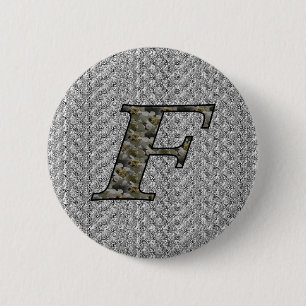 Monogram Initial F Hydrangea Floral 6 Cm Round Badge