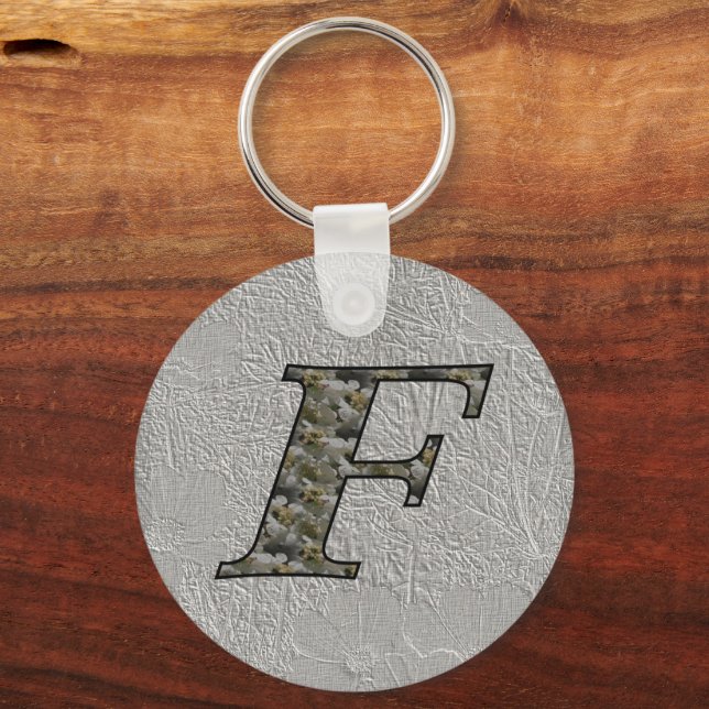 Monogram Initial F Hydrangea Floral Keychain (Front)