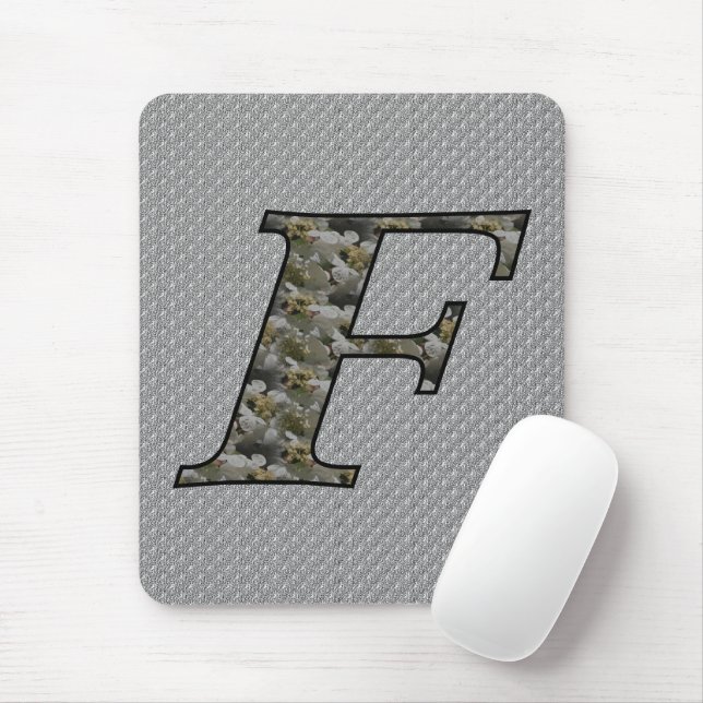 Monogram Initial F Hydrangea Floral  Mouse Mat (With Mouse)