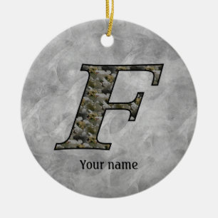 Monogram Initial F Hydrangea Flowers Personalised Ceramic Tree Decoration
