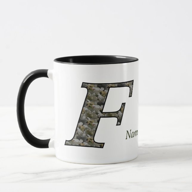 Monogram Initial F Hydrangea Flowers Personalised Mug (Left)