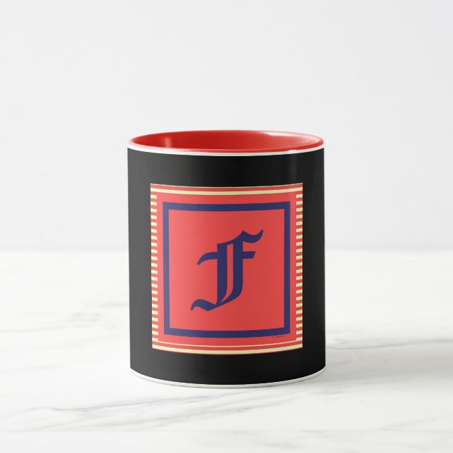 Monogram Initial F Red Inside Black Outside  Mug (Center)