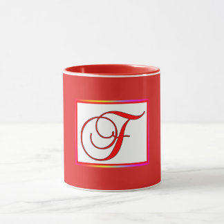 Monogram Initial F Red Inside Red Outside Mug