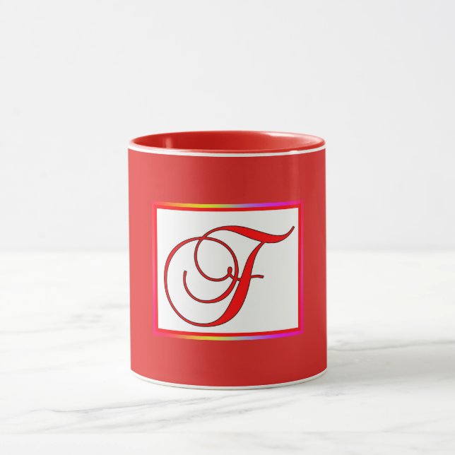 Monogram Initial F Red Inside Red Outside  Mug (Center)