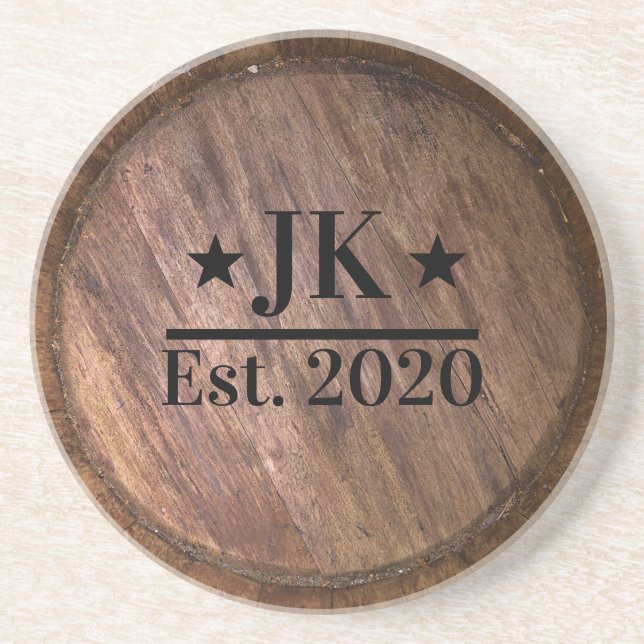 Monogram Initial Family Name Rustic Faux Wooden Coaster (Front)