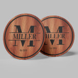 Monogram Initial Family Name Wood Grain Round Paper Coaster<br><div class="desc">Cheers to family memories! Personalise this round paper coaster with your monogram initial and family name. The rustic wood grain adds warmth and charm. Ideal for family gatherings,  weddings,  and more.</div>