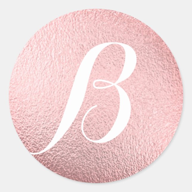 Monogram Initial Faux Pink Foil Classic Round Sticker (Front)
